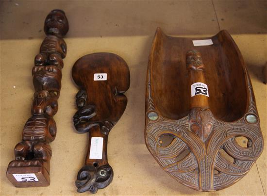 Three Maori wood carvings